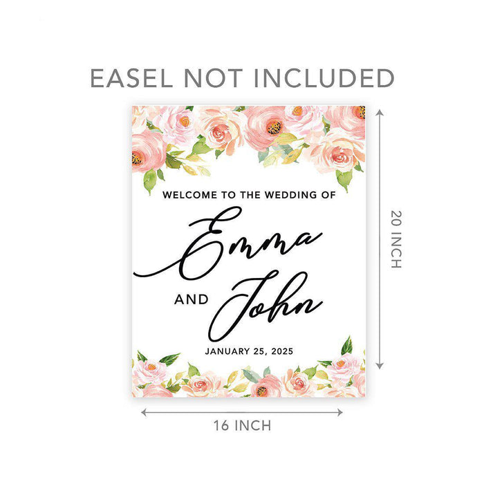 Custom Floral Canvas Wedding Guestbook Welcome Signs-Set of 1-Andaz Press-Modern Geometric Floral Hexagon Frame-