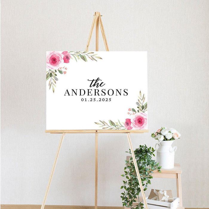 Custom Floral Canvas Wedding Guestbook Welcome Signs-Set of 1-Andaz Press-Modern Geometric Floral Hexagon Frame-