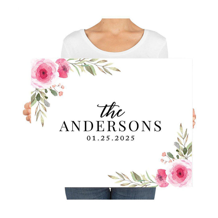 Custom Floral Canvas Wedding Guestbook Welcome Signs-Set of 1-Andaz Press-Modern Geometric Floral Hexagon Frame-