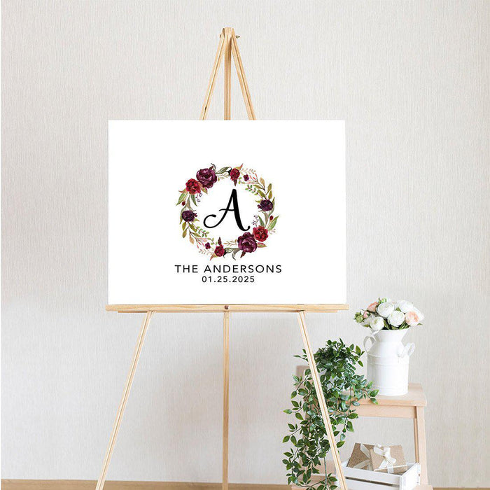 Custom Floral Canvas Wedding Guestbook Welcome Signs-Set of 1-Andaz Press-Modern Geometric Floral Hexagon Frame-