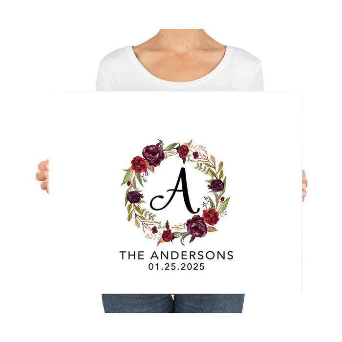 Custom Floral Canvas Wedding Guestbook Welcome Signs-Set of 1-Andaz Press-Modern Geometric Floral Hexagon Frame-