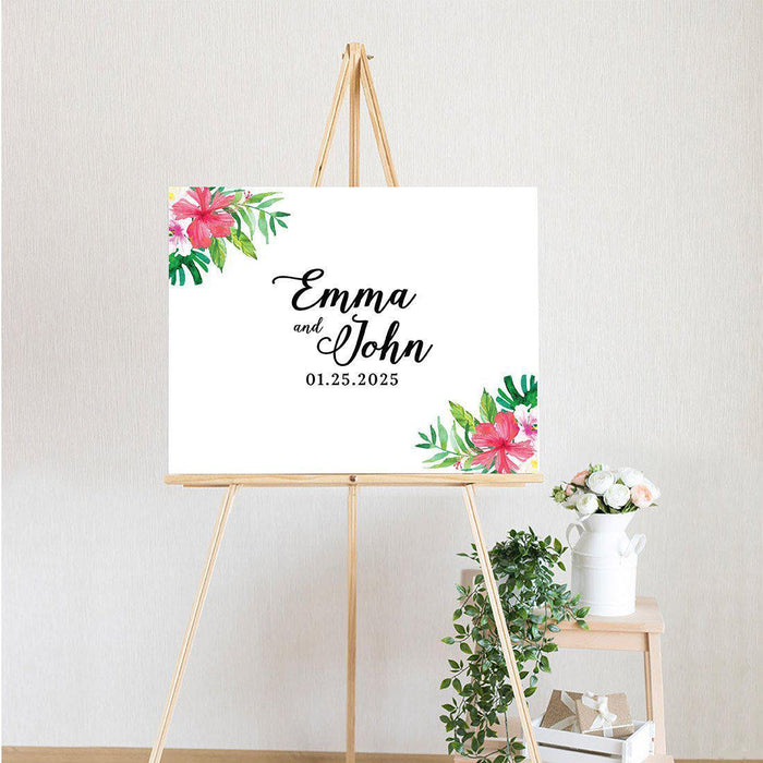 Custom Floral Canvas Wedding Guestbook Welcome Signs-Set of 1-Andaz Press-Modern Geometric Floral Hexagon Frame-
