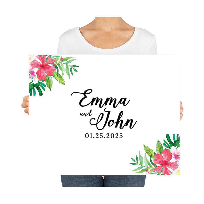 Custom Floral Canvas Wedding Guestbook Welcome Signs-Set of 1-Andaz Press-Modern Geometric Floral Hexagon Frame-
