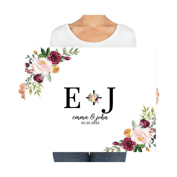 Custom Floral Canvas Wedding Guestbook Welcome Signs-Set of 1-Andaz Press-Modern Geometric Floral Hexagon Frame-