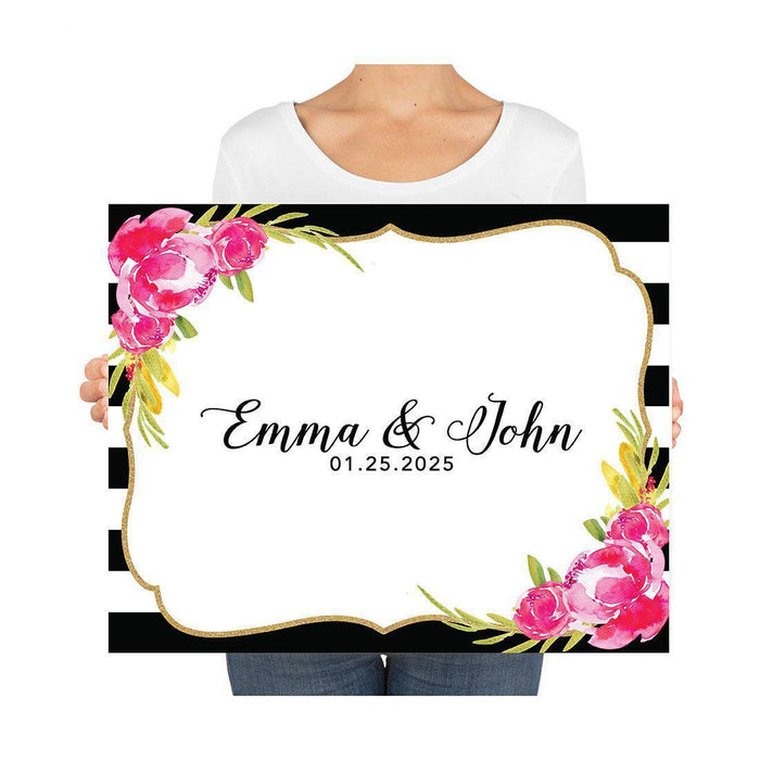 Custom Floral Canvas Wedding Guestbook Welcome Signs-Set of 1-Andaz Press-Modern Geometric Floral Hexagon Frame-