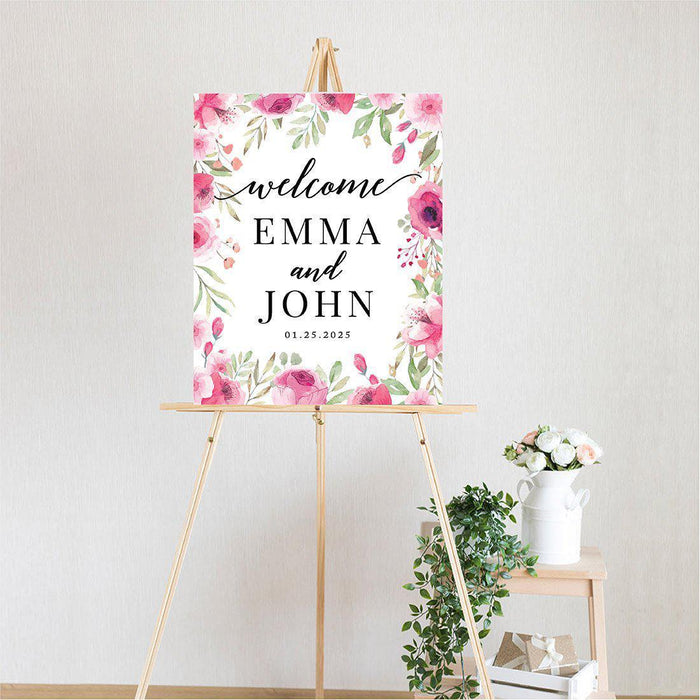 Custom Floral Canvas Wedding Guestbook Welcome Signs-Set of 1-Andaz Press-Modern Geometric Floral Hexagon Frame-