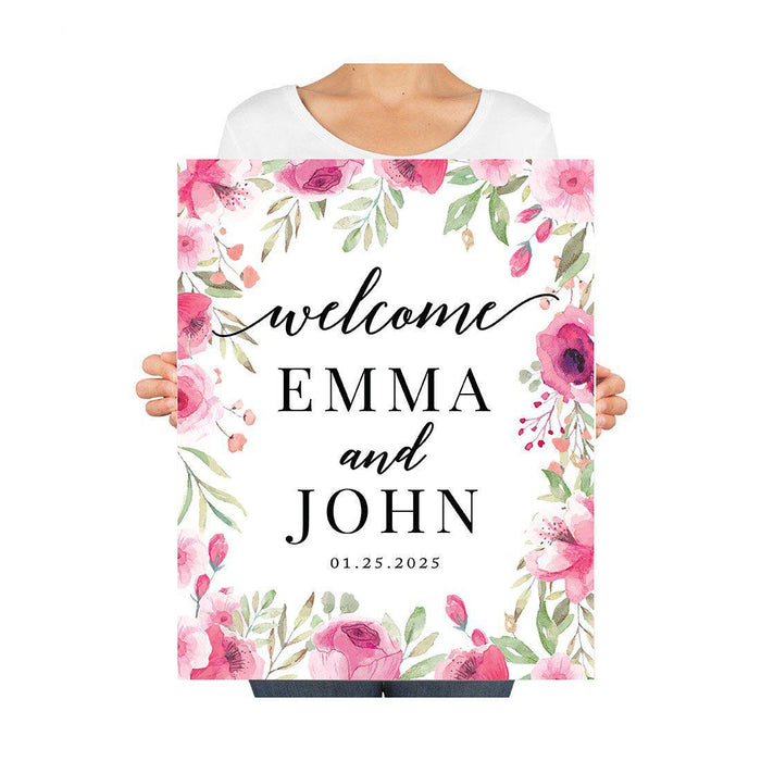 Custom Floral Canvas Wedding Guestbook Welcome Signs-Set of 1-Andaz Press-Modern Geometric Floral Hexagon Frame-