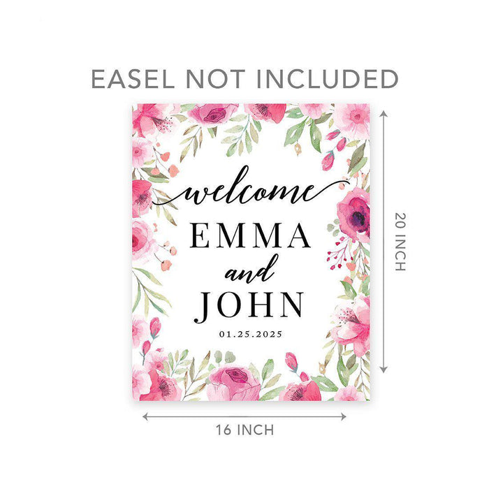 Custom Floral Canvas Wedding Guestbook Welcome Signs-Set of 1-Andaz Press-Modern Geometric Floral Hexagon Frame-