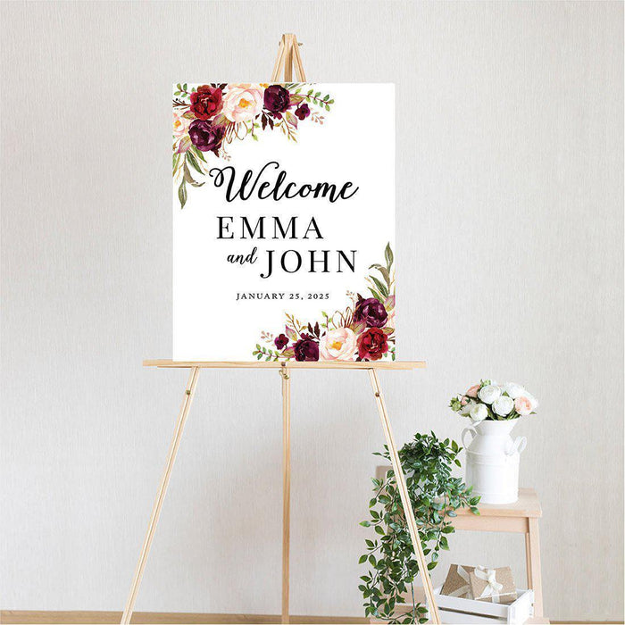 Custom Floral Canvas Wedding Guestbook Welcome Signs-Set of 1-Andaz Press-Modern Geometric Floral Hexagon Frame-
