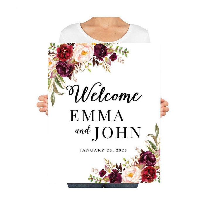 Custom Floral Canvas Wedding Guestbook Welcome Signs-Set of 1-Andaz Press-Modern Geometric Floral Hexagon Frame-