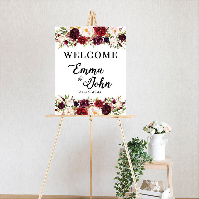 Custom Floral Canvas Wedding Guestbook Welcome Signs-Set of 1-Andaz Press-Modern Geometric Floral Hexagon Frame-