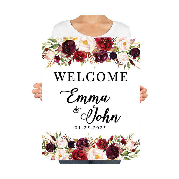 Custom Floral Canvas Wedding Guestbook Welcome Signs-Set of 1-Andaz Press-Modern Geometric Floral Hexagon Frame-