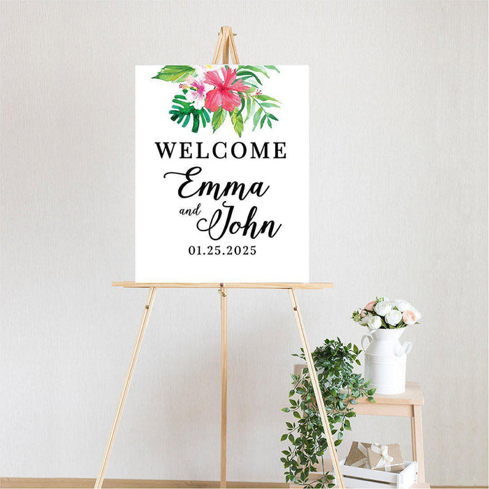 Custom Floral Canvas Wedding Guestbook Welcome Signs-Set of 1-Andaz Press-Modern Geometric Floral Hexagon Frame-