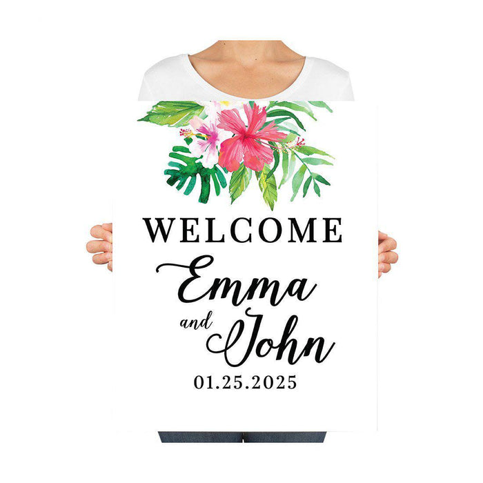 Custom Floral Canvas Wedding Guestbook Welcome Signs-Set of 1-Andaz Press-Modern Geometric Floral Hexagon Frame-
