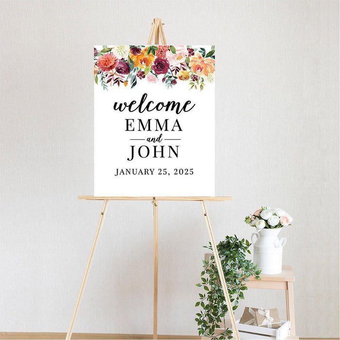 Custom Floral Canvas Wedding Guestbook Welcome Signs-Set of 1-Andaz Press-Modern Geometric Floral Hexagon Frame-