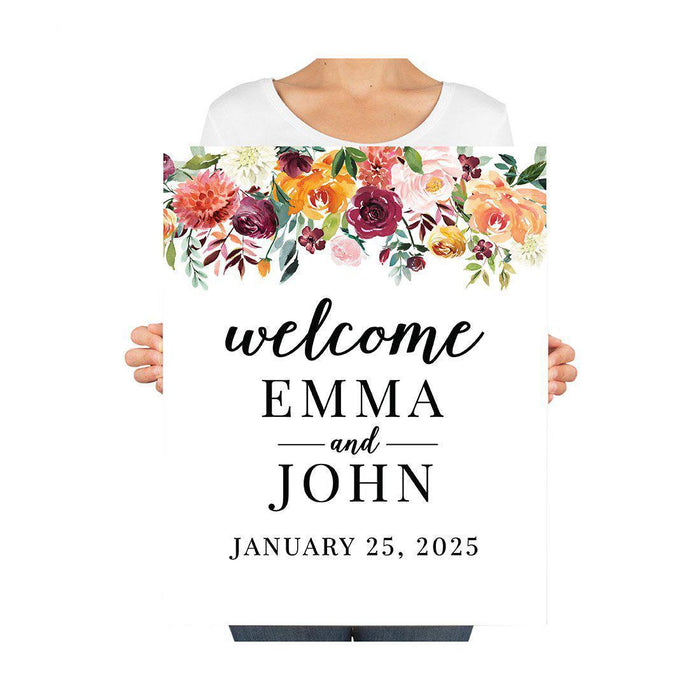 Custom Floral Canvas Wedding Guestbook Welcome Signs-Set of 1-Andaz Press-Modern Geometric Floral Hexagon Frame-