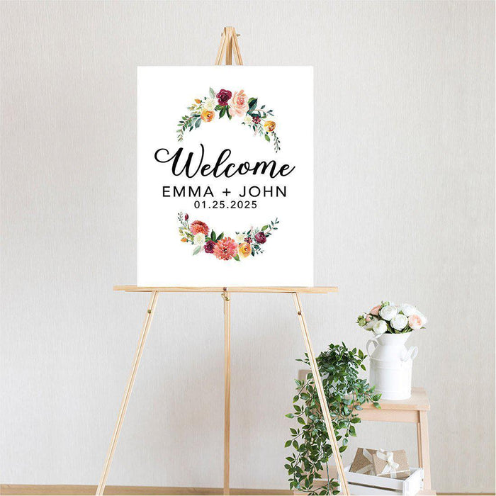 Custom Floral Canvas Wedding Guestbook Welcome Signs-Set of 1-Andaz Press-Modern Geometric Floral Hexagon Frame-