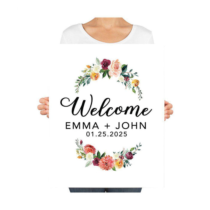Custom Floral Canvas Wedding Guestbook Welcome Signs-Set of 1-Andaz Press-Modern Geometric Floral Hexagon Frame-