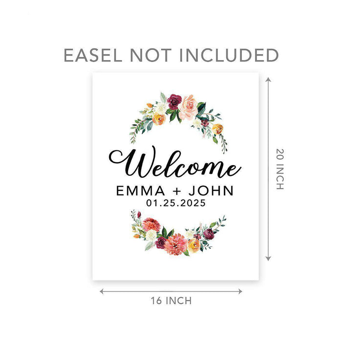 Custom Floral Canvas Wedding Guestbook Welcome Signs-Set of 1-Andaz Press-Modern Geometric Floral Hexagon Frame-