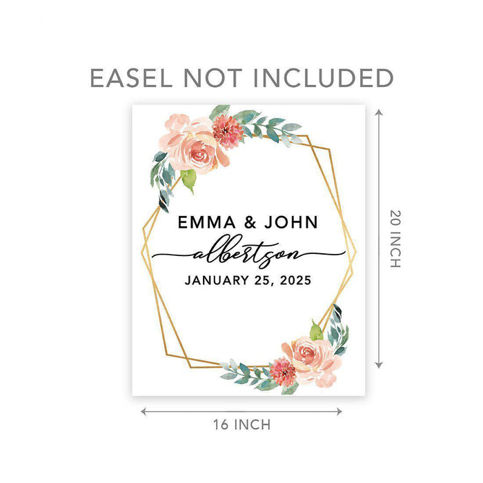 Custom Floral Canvas Wedding Guestbook Welcome Signs-Set of 1-Andaz Press-Modern Geometric Floral Hexagon Frame-