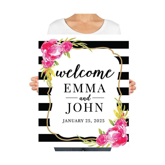 Custom Floral Canvas Wedding Guestbook Welcome Signs-Set of 1-Andaz Press-Modern Geometric Floral Hexagon Frame-