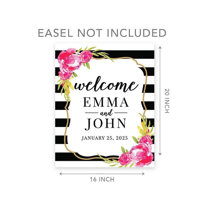 Custom Floral Canvas Wedding Guestbook Welcome Signs-Set of 1-Andaz Press-Modern Geometric Floral Hexagon Frame-