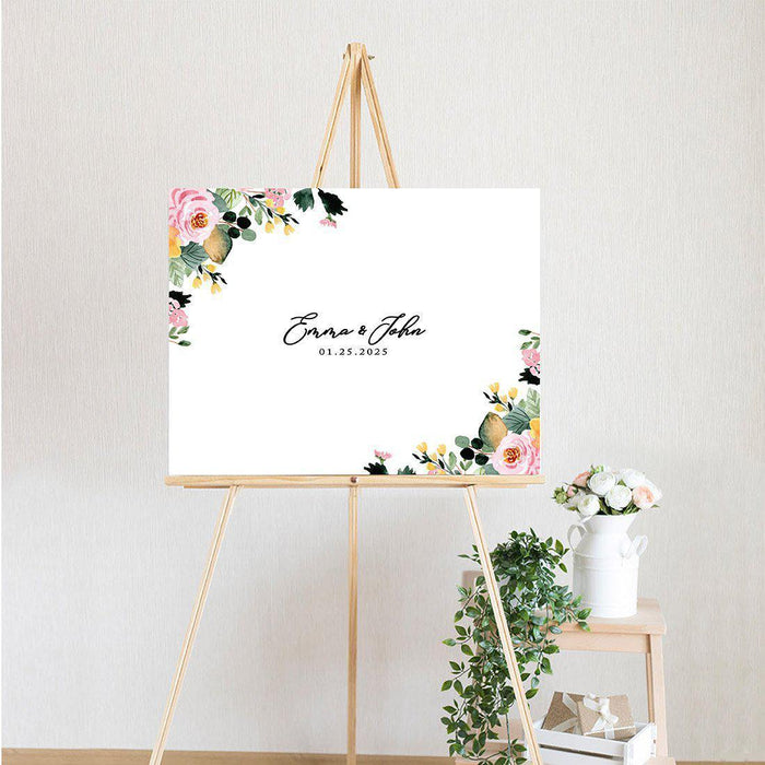 Custom Floral Canvas Wedding Guestbook Welcome Signs-Set of 1-Andaz Press-Modern Geometric Floral Hexagon Frame-