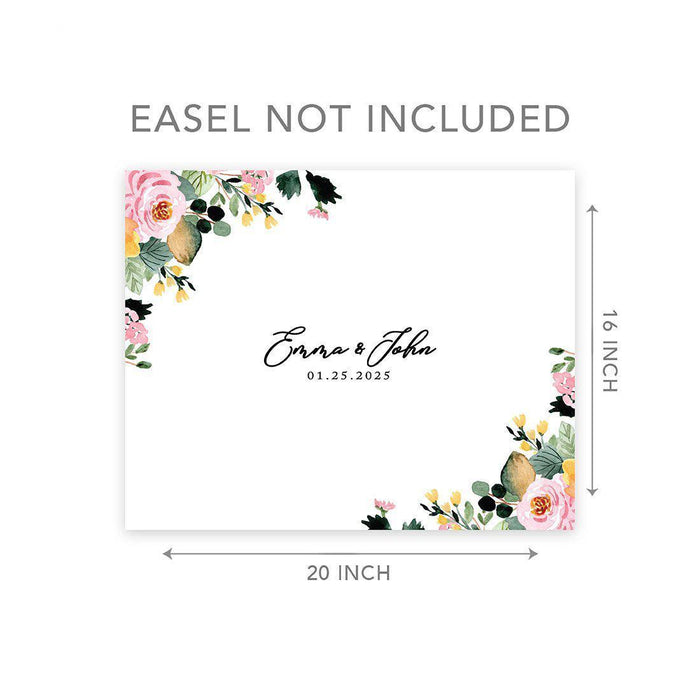 Custom Floral Canvas Wedding Guestbook Welcome Signs-Set of 1-Andaz Press-Modern Geometric Floral Hexagon Frame-