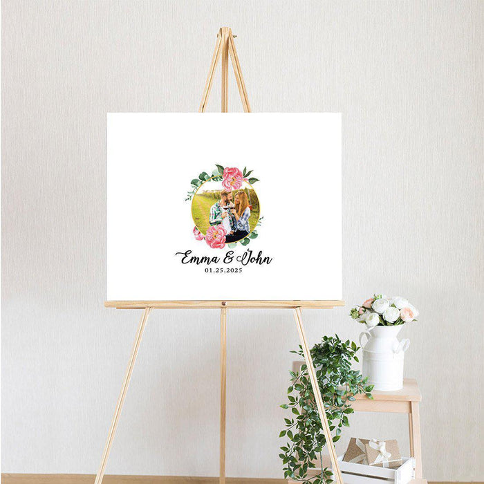 Custom Floral Canvas Wedding Guestbook Welcome Signs-Set of 1-Andaz Press-Modern Geometric Floral Hexagon Frame-