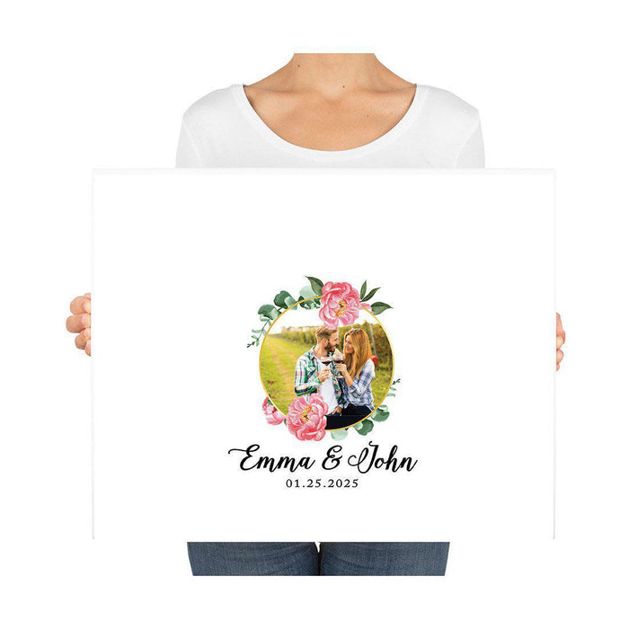 Custom Floral Canvas Wedding Guestbook Welcome Signs-Set of 1-Andaz Press-Modern Geometric Floral Hexagon Frame-