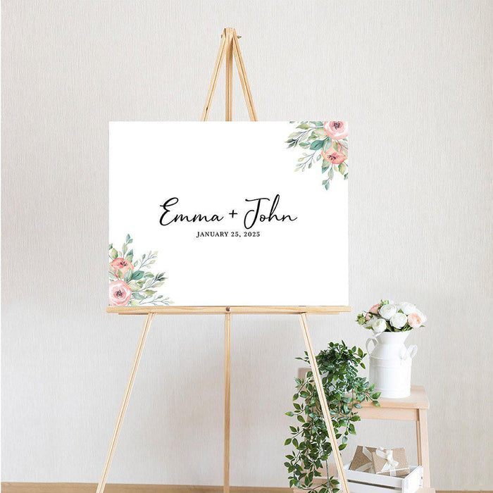 Custom Floral Canvas Wedding Guestbook Welcome Signs-Set of 1-Andaz Press-Modern Geometric Floral Hexagon Frame-