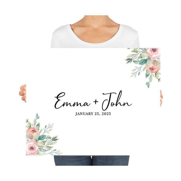 Custom Floral Canvas Wedding Guestbook Welcome Signs-Set of 1-Andaz Press-Modern Geometric Floral Hexagon Frame-