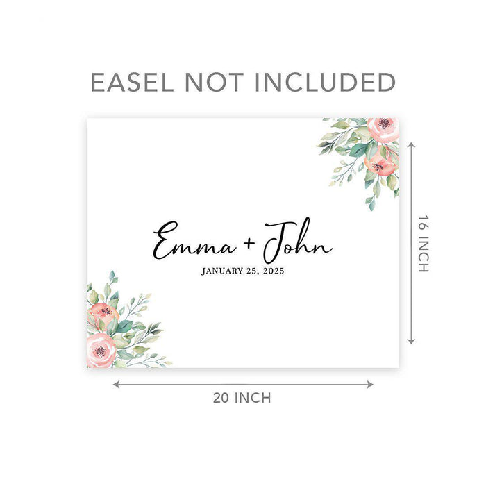 Custom Floral Canvas Wedding Guestbook Welcome Signs-Set of 1-Andaz Press-Modern Geometric Floral Hexagon Frame-
