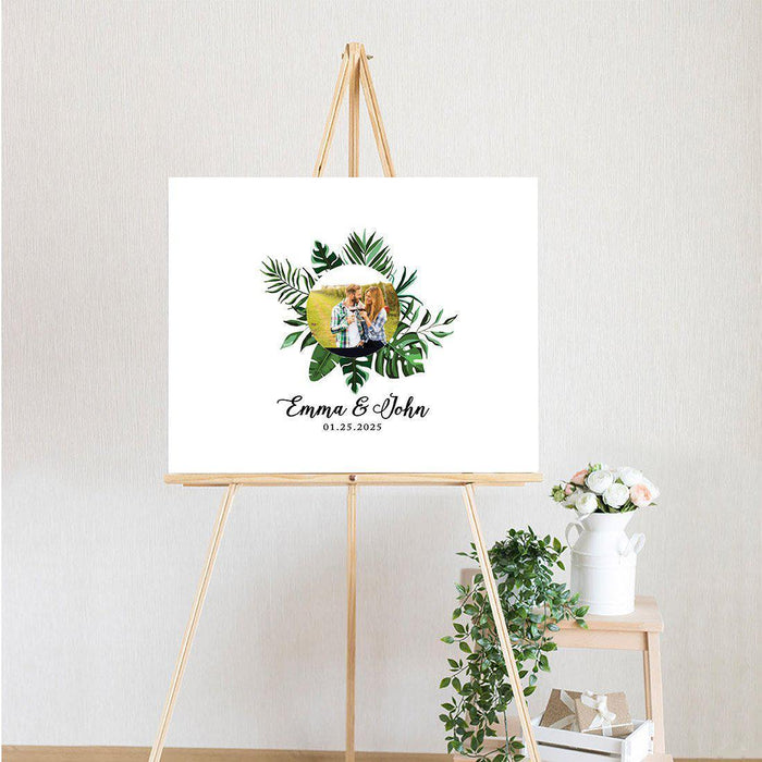 Custom Floral Canvas Wedding Guestbook Welcome Signs-Set of 1-Andaz Press-Modern Geometric Floral Hexagon Frame-