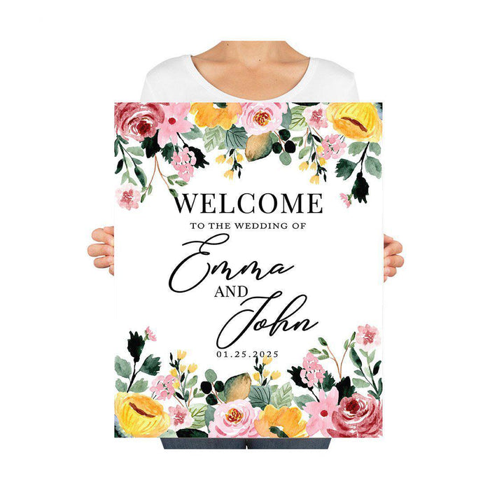 Custom Floral Canvas Wedding Guestbook Welcome Signs-Set of 1-Andaz Press-Modern Geometric Floral Hexagon Frame-