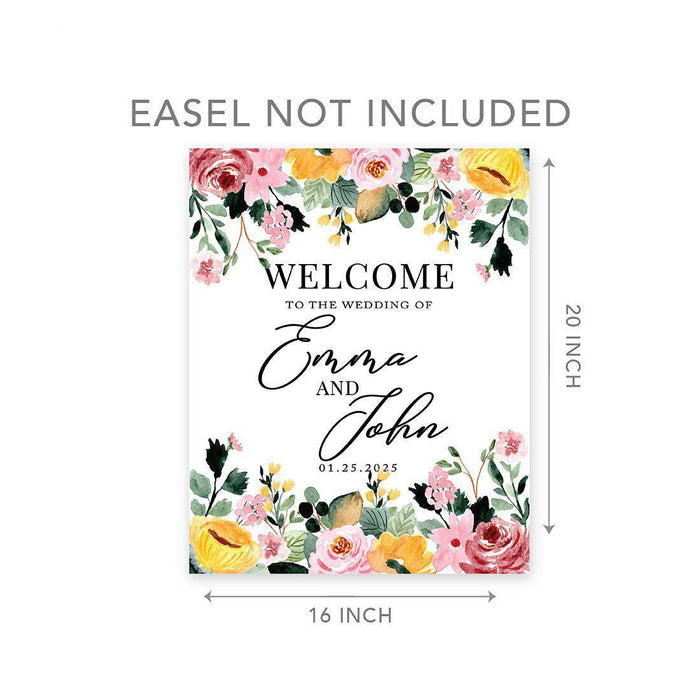 Custom Floral Canvas Wedding Guestbook Welcome Signs-Set of 1-Andaz Press-Modern Geometric Floral Hexagon Frame-