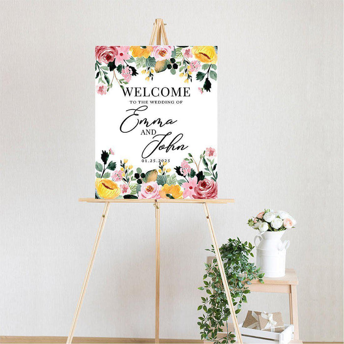 Custom Floral Canvas Wedding Guestbook Welcome Signs-Set of 1-Andaz Press-Modern Geometric Floral Hexagon Frame-