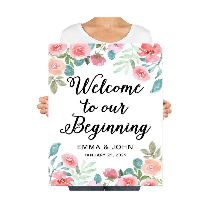 Custom Floral Canvas Wedding Guestbook Welcome Signs-Set of 1-Andaz Press-Modern Geometric Floral Hexagon Frame-