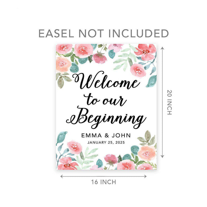 Custom Floral Canvas Wedding Guestbook Welcome Signs-Set of 1-Andaz Press-Modern Geometric Floral Hexagon Frame-