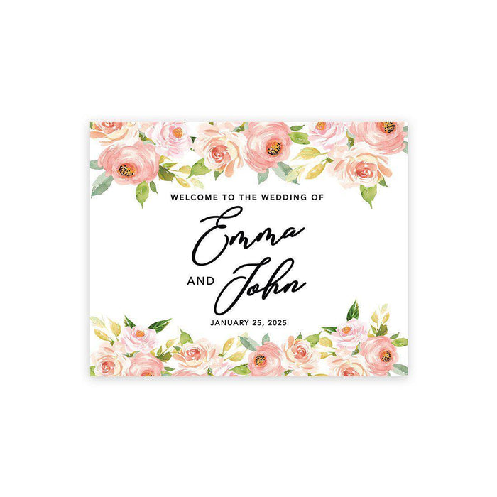 Custom Floral Canvas Wedding Guestbook Welcome Signs-Set of 1-Andaz Press-Coral and Peach Floral Roses-