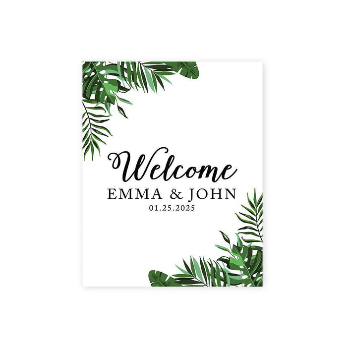 Custom Floral Canvas Wedding Guestbook Welcome Signs-Set of 1-Andaz Press-Exotic Tropical Palm Leaves Greenery-