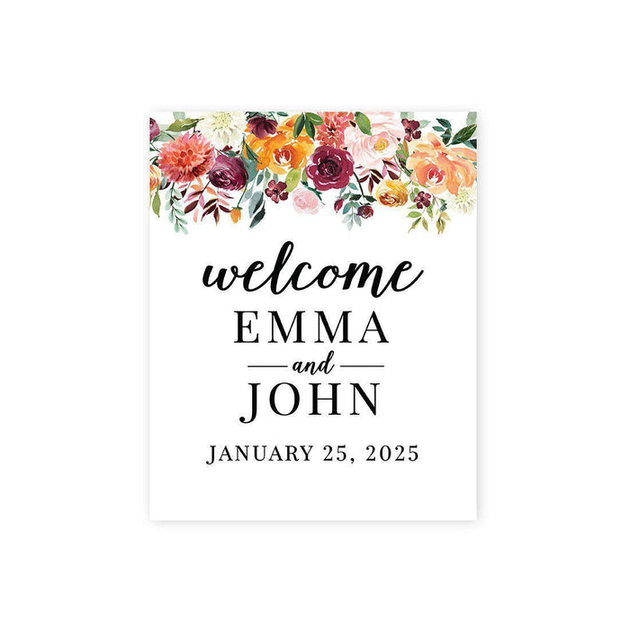 Custom Floral Canvas Wedding Guestbook Welcome Signs-Set of 1-Andaz Press-Fall Florals-