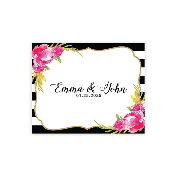 Custom Floral Canvas Wedding Guestbook Welcome Signs-Set of 1-Andaz Press-Modern Pink Floral Black White Stripes-