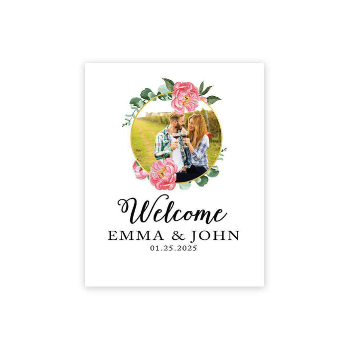Custom Floral Canvas Wedding Guestbook Welcome Signs-Set of 1-Andaz Press-Peonies Wreath Couples Photo-