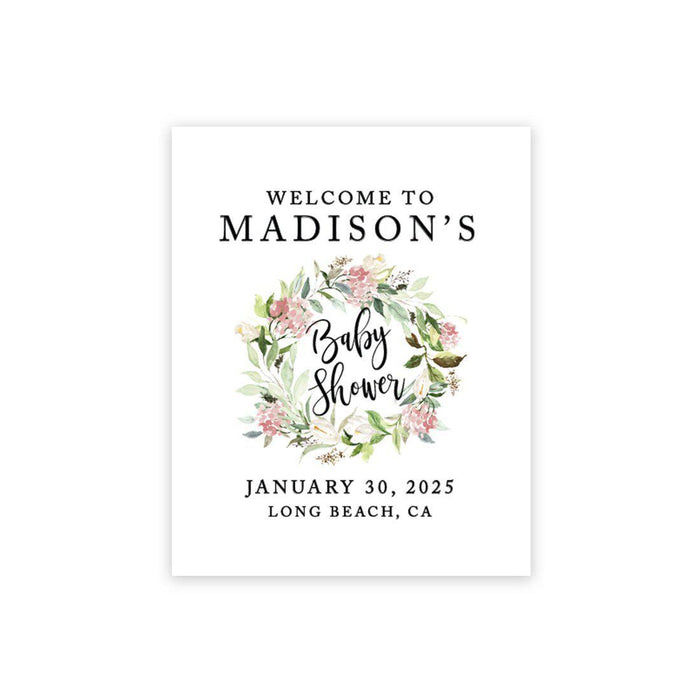 Custom Greenery Baby Shower Canvas Welcome Signs-Set of 1-Andaz Press-Watercolor Floral Leaf Wreath-