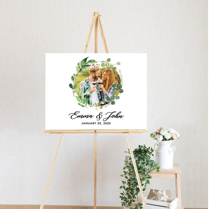 Custom Greenery Canvas Wedding Guestbook Welcome Signs-Set of 1-Andaz Press-Fall Leaf Greenery Monogram Wreath-