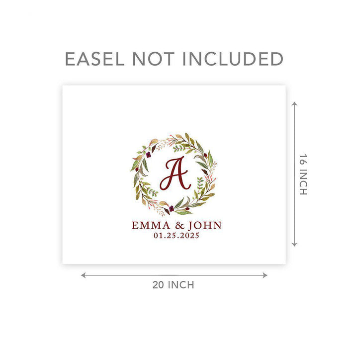 Custom Greenery Canvas Wedding Guestbook Welcome Signs-Set of 1-Andaz Press-Fall Leaf Greenery Monogram Wreath-
