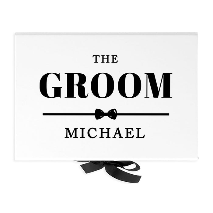Custom Groom Gift Box - Gift Boxes with Lids, White Large Gift Box with Ribbon - 7 Designs Available-Set of 1-Andaz Press-The Groom-