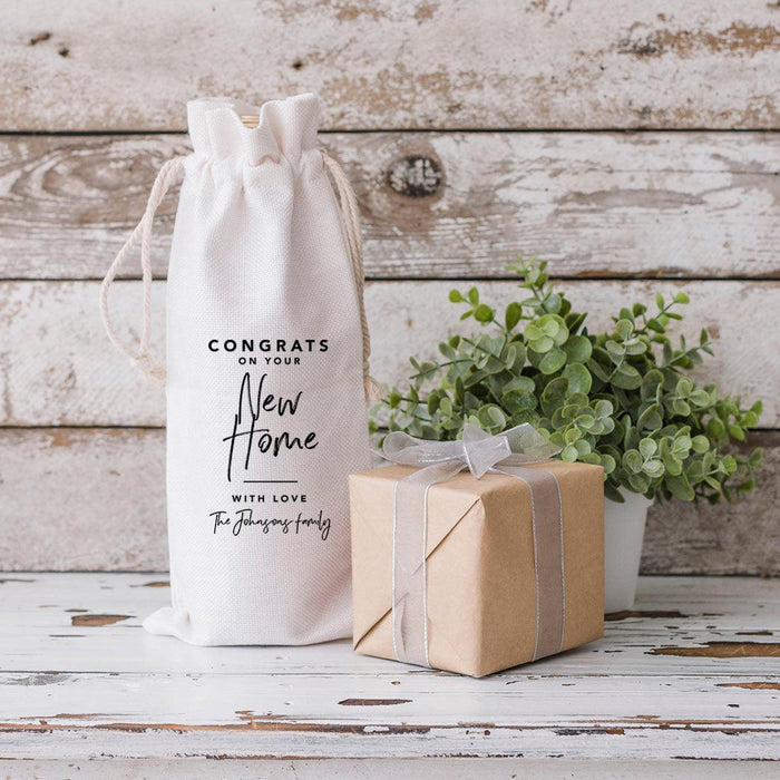 Custom Housewarming Wine Bag, Canvas Wine Bag-Set of 1-Andaz Press-Congrats On Your New Home-