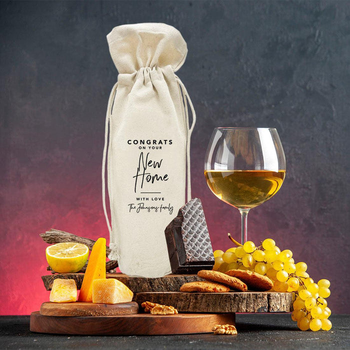 Custom Housewarming Wine Bag, Canvas Wine Bag-Set of 1-Andaz Press-Congrats On Your New Home-